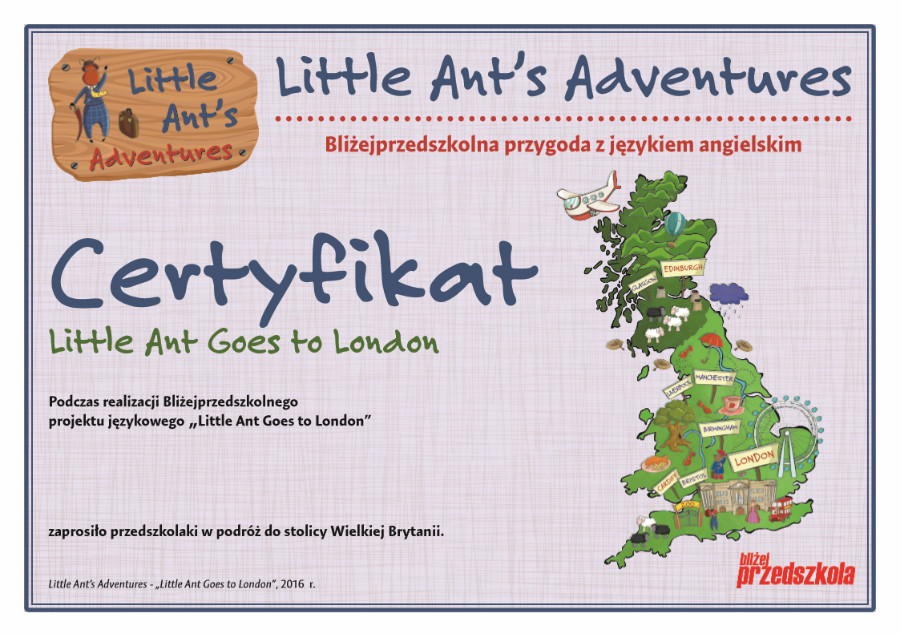 Skan certyfikatu „Little Ant Goes to London”